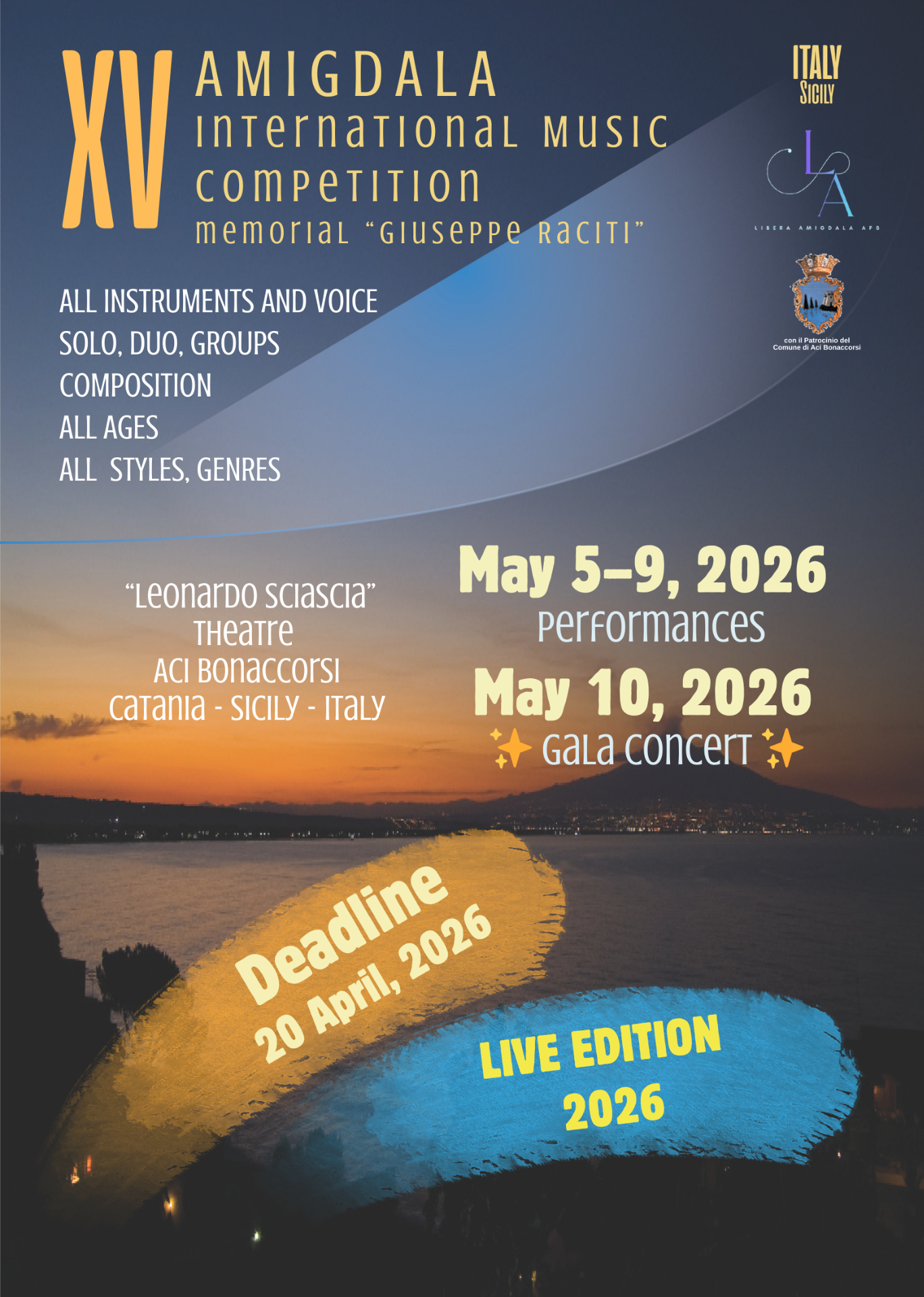 Amigdala International Music Competition – Edizione Live, di carattere internazionale, è rivolta a musicisti di tutte le età e si svolge in presenza, con esecuzioni dal vivo davanti a una giuria qualificata